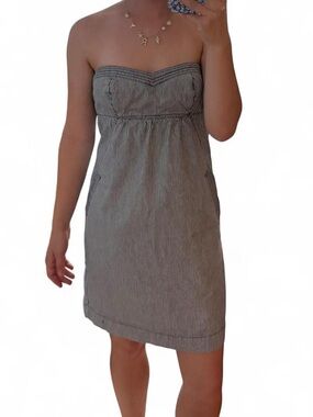 American Eagle Outfitters Strapless Blue & White Pinstripe Mini Dress
